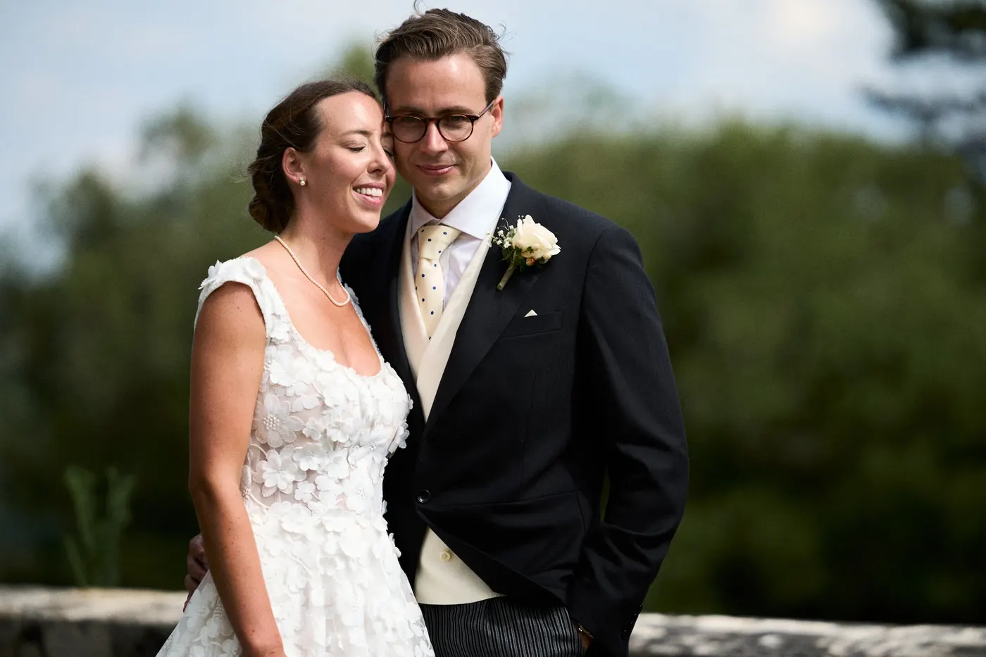 Couple portrait in the Dordogne countryside on their wedding day