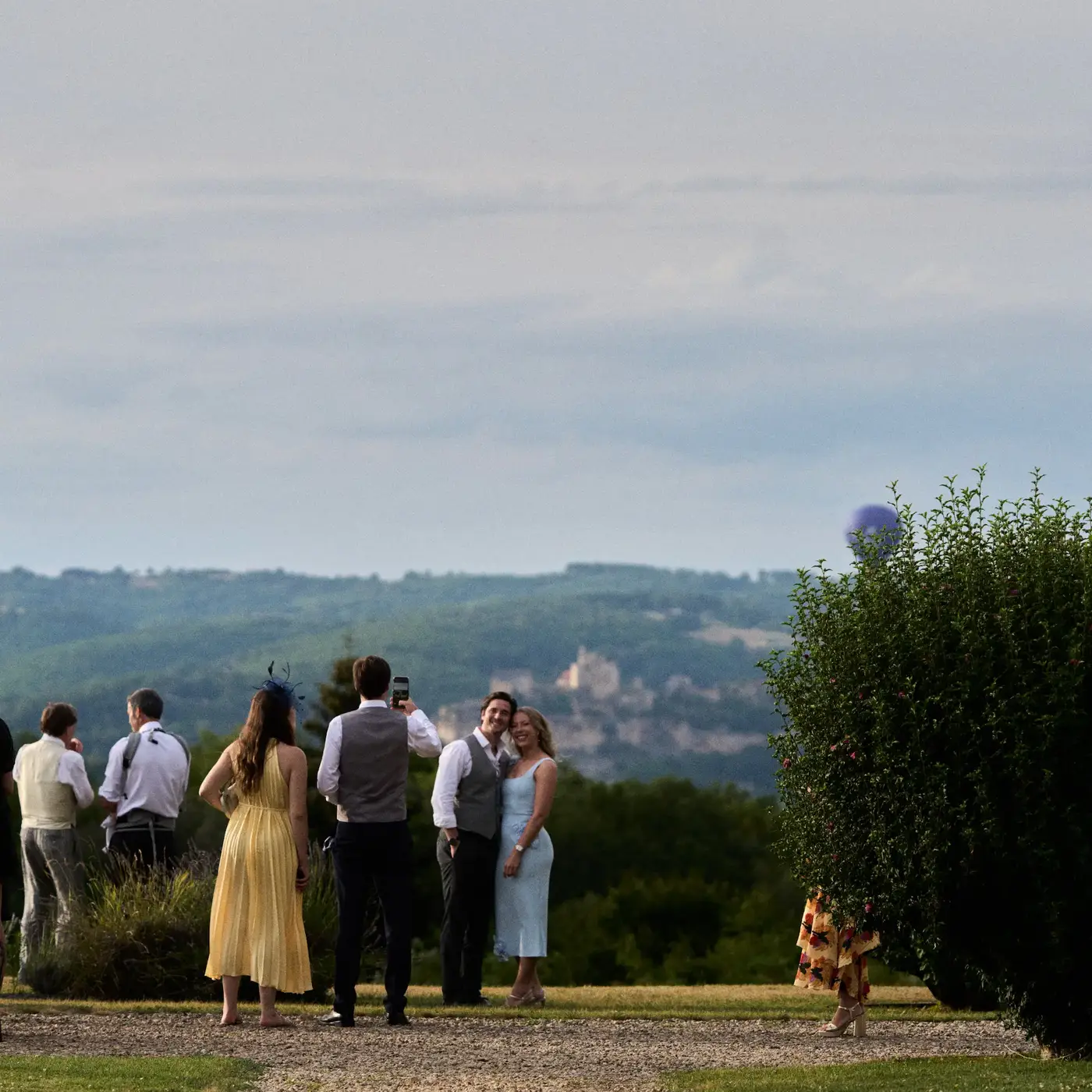 Sunset cocktail hour at a Périgord Noir château wedding